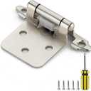 Ravinte 50 Pack 25 Pairs 1/2 Inch Overlay Cabinet Door Hinges Kitchen Satin Nickel Semi-Concealed Face Mount Self-Closing Cabinet Hinges with Bumpers & Screwdriver