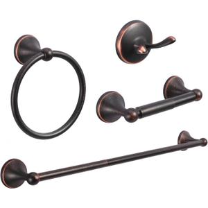 4-Piece Bathroom Hardware Set: Oil-Rubbed Bronze Bathroom Accessory Set, Towel Bars, Towel Ring, Toilet Paper Holder, Robe Hook, Wall Mounted, Optional Install Towel bar for 16 or 24 inch