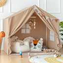 Kids Indoor Play Tent with Mat, Play Tent for Kids Ages 3-8, Large Playhouse Toddler Tent Indoor, Castle Tent for Girls Boys, Play Cottage, Toy House Birthday Gift