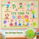 2 x Spring Bulletin Board Decorations for Classroom - It's Time to Bloom Bulletin Board Set with 3D Paper Flower Cutouts Motivational Decorations for Spring Summer School Home Chalkboard Door Wall Supply (Green)
