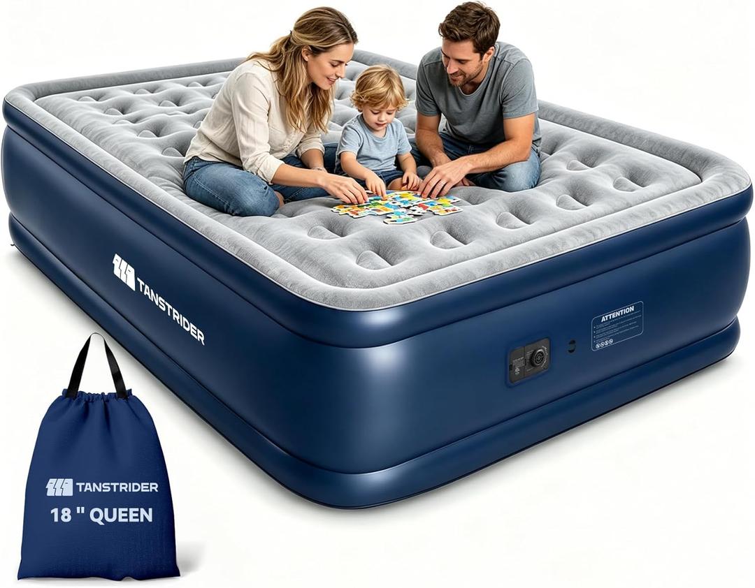 Queen Air Mattress with Built in Pump,18" XL Full Raised Blow up Air Bed,3 Mins Quick Self-Inflation/Deflation, 660lbs Max Inflatable Mattress for Camping/Home/Guests/Travel (Navy)