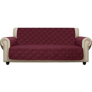 CHHKON Sofa Cover 100% Waterproof Non-Slip Quilted Furniture Protector Sofa Slipcover for Children, Pets for Leather Couch (Burgundy, 68")