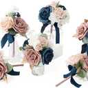 Ling's moment Navy Blue Wedding Centerpieces Flowers Mini Bridesmaid Bouquets Set of 6 Wedding Table Centerpieces Decor Pre-Made Floral - Dusty Rose & Navy