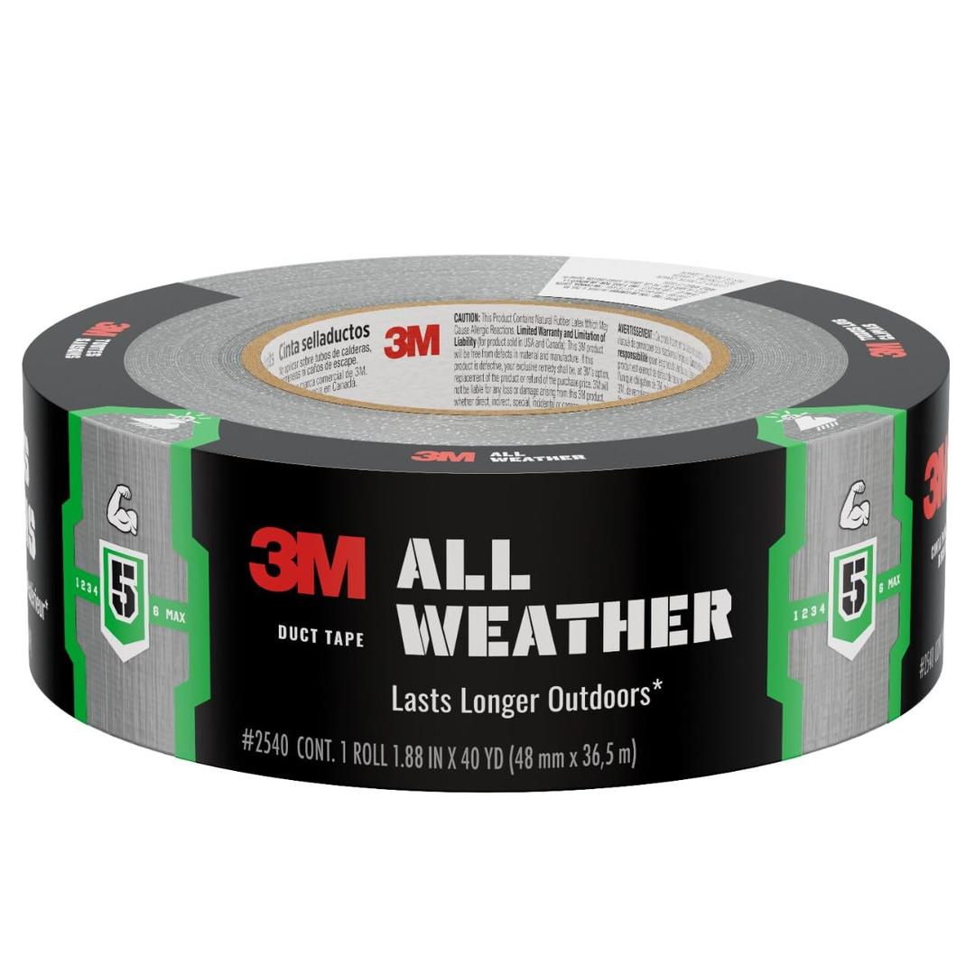 3M All Weather Duct Tape, 1.88 in x 40 yd, 1 Roll, UV/Water Resistant, Stands up to Heat, Sunlight, Rain, Sleet & Snow, Great for Patching, Reparing Outdoor Items and Reinforcing Tools (2540)