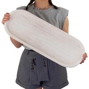 Hanobe Decorative Bowl Large Wooden: 25.5" Extra Long Wood Dough Bowls for Entry Way Table - Farmhouse Coffee Table Decor - Rustic Dining Table Centerpiece Decor, White