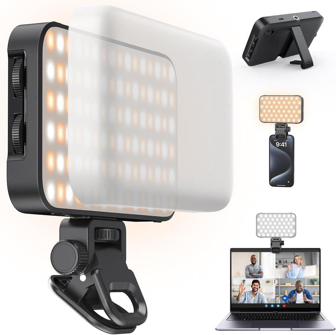 Selfie Light with Soft Diffuser & Built-in Stand  96 LED Rechargeable Clip Fill Video Conference Light for Phone, iPhone, iPad, Camera, Laptop, for Makeup, TikTok, Vlog, and Video Calls