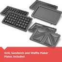 BLACK+DECKER 3-in-1 Waffle Iron, WM2000SD, Grill and Sandwich Press, Non-Stick Removable Plates, Space Saving Compact Design