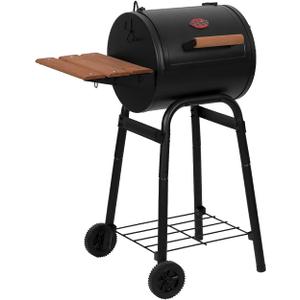 Char-Griller Patio Pro Charcoal Grill and Smoker with Cast Iron Grates, Premium Wood Shelf and Damper Control, 250 Cooking Square Inches in Black, Model E1515