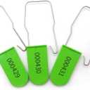 2 x 100 Pcs Plastic Wire Padlocks, Numbered Electric Meter Seals Disposable Anti-Tamper Locks, Metal Wire Padlocks, Plastic Padlock Security Seal with Metal Wire (Green)