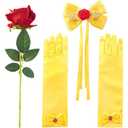 JiaDuo Girls Princess Costume Accessories Halloween Dress Up Hair Bow, Gloves and Rose Flower Set Yellow