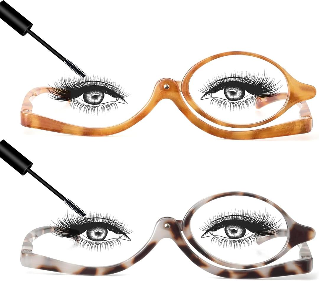 JM 2 Pairs Makeup Reading Glasses Magnifying Flip Down Cosmetic Readers for Women with Spring Hinge +2.0