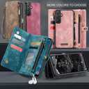 GooodiDEAR for Samsung A25 Case, Shockproof Card Holder Flip Magnetic 2-in-1 Detachable Zipper Slots Wallet Cover for Samsung Galaxy A25 5G, Anti-Scratch Leather TPU Bumper Luxury Purse Holster, Red