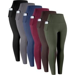 LZYVOO Leggings with Pockets for Women, 6 Packs Soft High Waisted Tummy Control Workout Yoga Pants (Medium, 6 Packs)