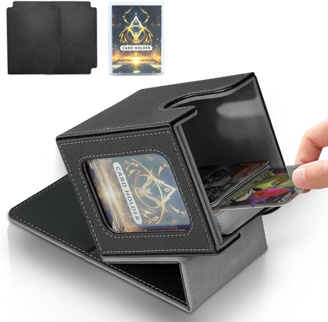 Card Deck Box for MTG Commander, Magnetic Card Display Case, TCG Card Storage Box, Holds 100 Double-Sleeved Cards, Black&Grey