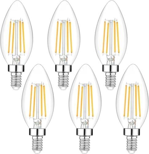 4-Pack Dimmable E12 LED Candelabra Bulbs 40Watt Equivalent, 2700K Warm White, 450Lumens, 4W B11 Vintage Chandelier Light Bulbs, LED Filament Clear Glass Candle Lamp for Ceiling Fan Home Decor
