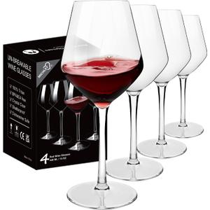 MICHLEY Unbreakable Stemmed Wine Glass 100% Tritan Plastic Dishwasher  Glassware 15 oz, Set of 4