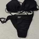 WODECASA Women's Plus Size 3 Piece Swimsuits Halter Triangle Bikini Set with Drawstring Semi Sheer Cover Up Bathing Suit (4X-Large, 185 Black)