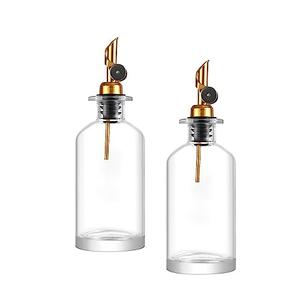 Llazsybz Oil Dispenser Bottle Glass Oil Bottle Portable Clear Sauce Sauce Holder Dispenser Olive Oil Dispenser for Cooking Seasoning Baking Outdoor, gold 350ml