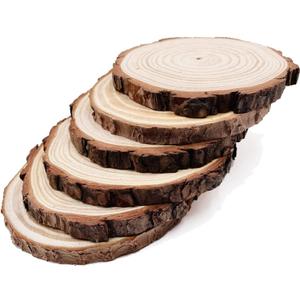 Natural Round Discs Rustic Wood Slices 6 Pcs 6.3-6.7 inch Unfinished Wood kit Circles Crafts Tree Slices with Bark Log Discs for DIY Arts and Wedding Christmas Ornaments