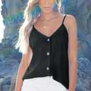 BLENCOT Women Summer Tank Tops Casual V Neck Strappy Loose Beach Sleeveless Shirts Blouses (Black, L)