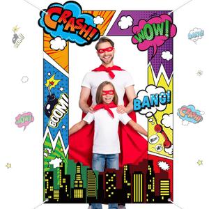 Fabric Comic Hero Photo Prop Hero Birthday Party Decor Hero Comic Book Photo Booth Frame Hero Them Party Banner Backdrop Colorful Comic Hero Background for Kids Birthday Party Supplies 62x43inch