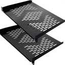 RIVECO 2 Pieces 1U Rack Shelves 19 Tray Cabinet Mount Vented Cantilevers for Network Equipment Shelf Mounting, 14 Inches 35CM Depth, Black 2PCS