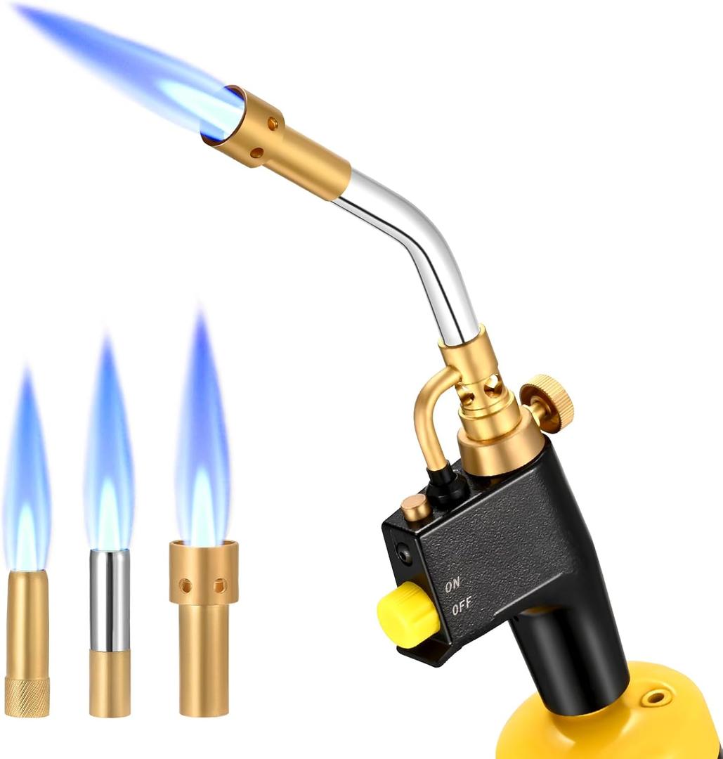 Propane Torch Head with 3 Nozzles, Trigger Start Ignition for High Intensity Welding, Soldering, Cooking (Gas Tank Not Included)  (GJ8000)