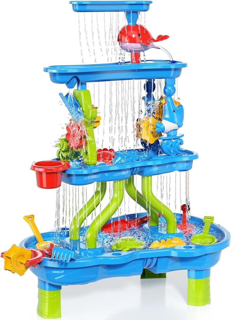 Kids Water Table for Toddlers 3-5, 4-Tier Outdoor Water Play Table Toys for Toddlers Kids Boys Girls, Kids Water Sensory Tables Summer Outdoor Toys for Toddlers Age 3 4 5 6 7 8