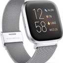 Maledan Metal Bands Compatible with Fitbit Versa/Versa Lite SE/Versa 2 Band for Women Men, Adjustable Stainless Steel Replacement Wristbands for Fitbit Versa Smart Watch, Silver