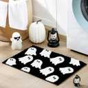 Black Ghost Bath Mat Soft Halloween Bathroom Rug Non Slip Cute Spooky Ghost Bathroom Decoration Shaggy Plush Microfiber Rug Halloween Decor for Home Bedroom Shower Floor, 15.75 x 23.62 Inch (1'4" x 1'11" (Rectangular))
