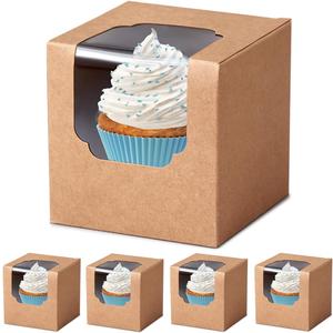 Kraft Cupcake Boxes Individual 60 Pcs with Inserts, Cocoa Bomb Packaing Single Brown Cupcake Containers Paper 3.5" Holders for Cookies, Pastries,Wedding Baby Shower Birthday Graduation (Auto-Folding Kraft)