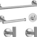 Brushed Nickel Bathroom Accessories Set - 3 Piece Round Stainless Steel Bath Hardware Accessory Including Towel Rack&Toilet Paper Holder&Towel Ring&Robe Towel Hook for Bathroom Wall Mounted