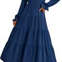 PRETTYGARDEN Long Sleeve Dress for Women Fall V Neck Tiered A Line Spring Elegant Modest Flowy Wedding Guest Maxi Dresses L