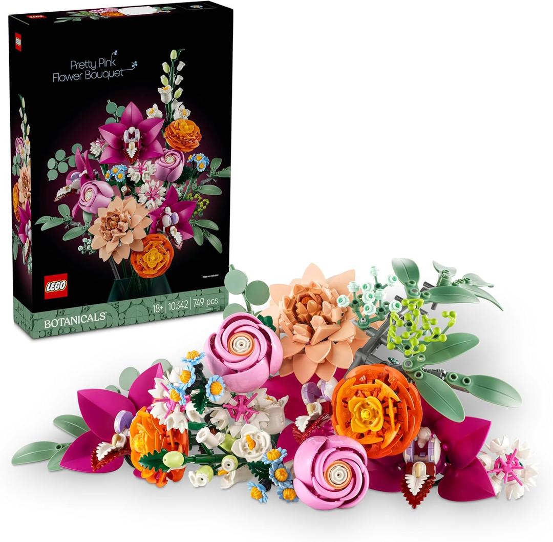 LEGO 10342 Botanical Pink Bouquet Toy, Birthday, Present, Blocks, Mother's Day, Father's Day, Men and Women, Bouquet, Artificial Flowers, Decorative, Stylish, Mother and Father