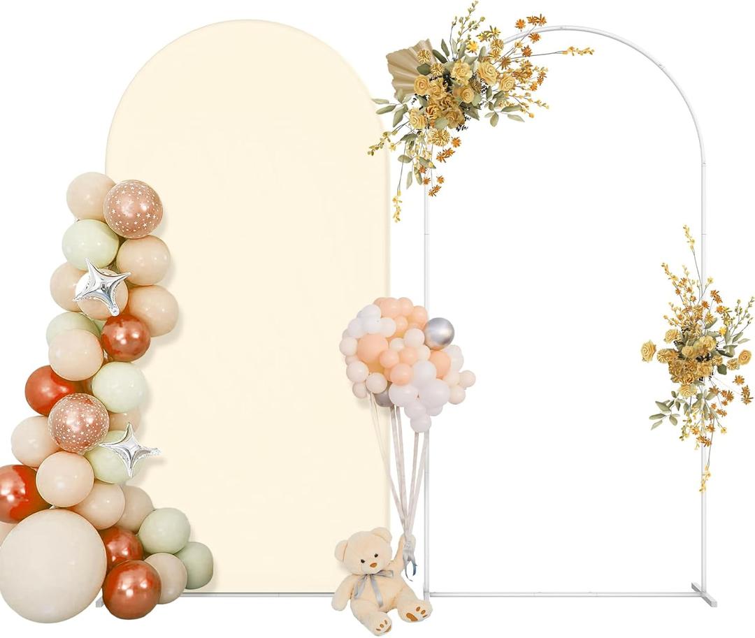 Wedding Arch Backdrop Stand,6.6FT Metal Balloon Arch Stand Frame for Wedding Birthday Party Baby Shower Bridal Banquet Decoration, Beige