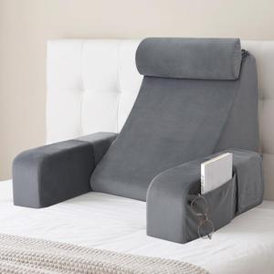 ENITYA Back Pillow for Bed Sitting Up,Reading Pillow with Armrests & Big Pockets for Adults,Upright Pillow for Resting,Watching TV,Nursing,Recovery,Gaming,Grey (Medium(5'1"-5'10"))