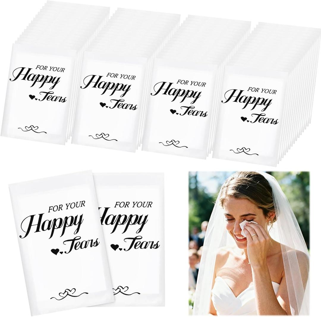 Ocmoiy Happy Tears Tissues (50-Pack) Wedding Tissues Packs for Guests Welcome Favor Bags, Bulk Individual Pocket Tissue Packs for Your Big Moments
