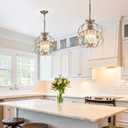 Antique Silver K9 Crystal Chandelier for Dining Room, 3-Light 14 Inch Rustic Flush Mount Ceiling Light Fixture,Vintage Bronze Hanging Pendant Lighting for Kitchen Island,Living Rooms, Foyer