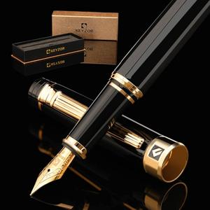 KEYZOR Luxury Fountain Pen Fine Nib For Writing,Refillable Ink Converter,24k Gold Trim Pens Gift Set For Men &Women,Professional,Business,Office (Black)