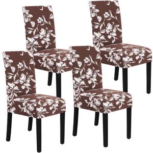 H.VERSAILTEX Stretch Dining Chair Covers Set of 4 Chair Covers for Dining Room Parsons Chair Slipcover Chair Protectors Covers Dining, Feature Modern Floral Printed Design, Chocolate