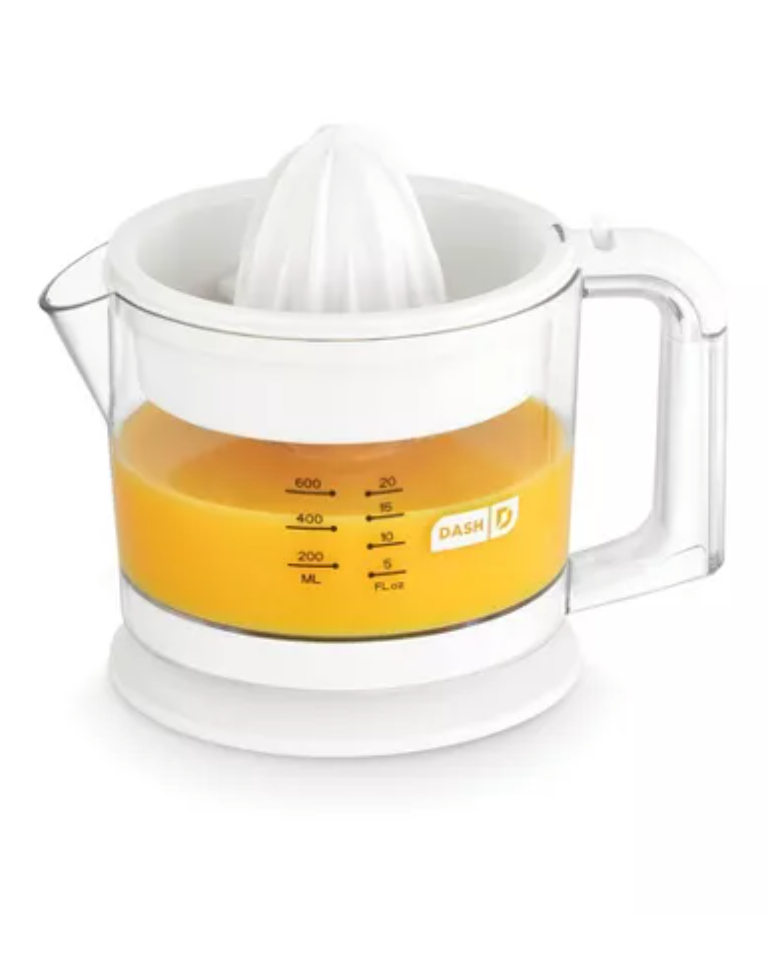 Dash Electric Dual Citrus Juicer - White: Lemon & Fruit Juicer, Multiple Cone Heads, Auto-Reversing, Dishwasher-Safe Parts