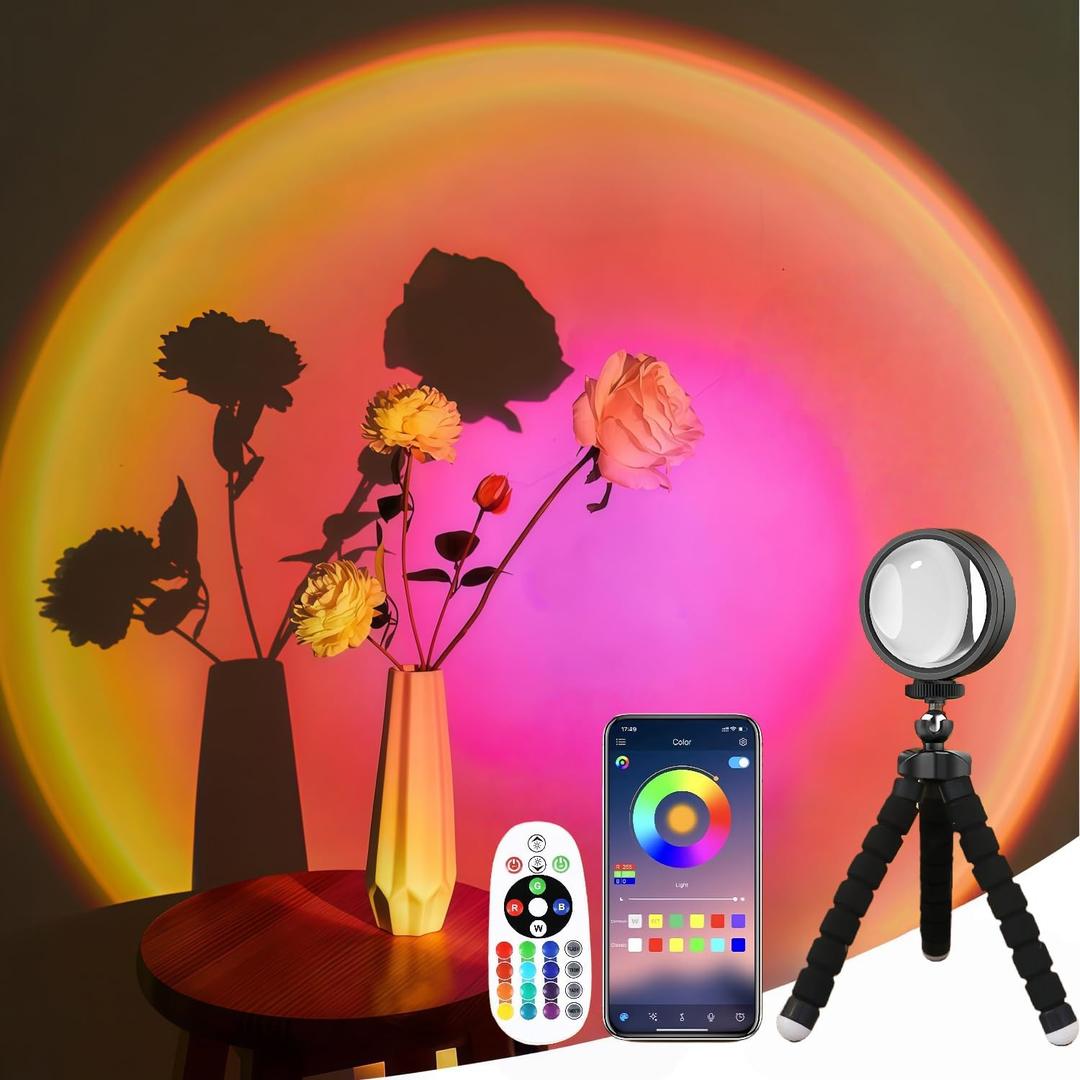 Sunset Lamp Projection, Sunset Night Light Rainbow Projector 180 16 Color Changing 4 Modes, Vlog, Photography, Decorative, Party Decor, Gift for Women(16 Color) (APP 16 Colors)