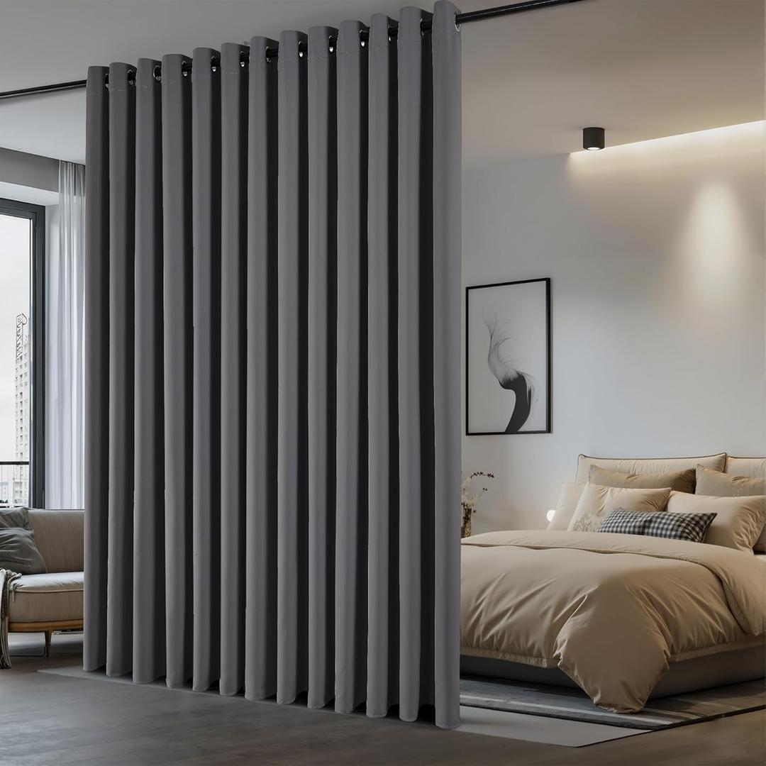 NICETOWN Floor to Ceiling Curtains, Room Divider Curtain Screen Partitions, Vertical Blind for Sling Door, Blackout Window Curtains Privacy Blinds for Patio (Grey, 1 PC, 9ft Tall x 12.5ft Wide)