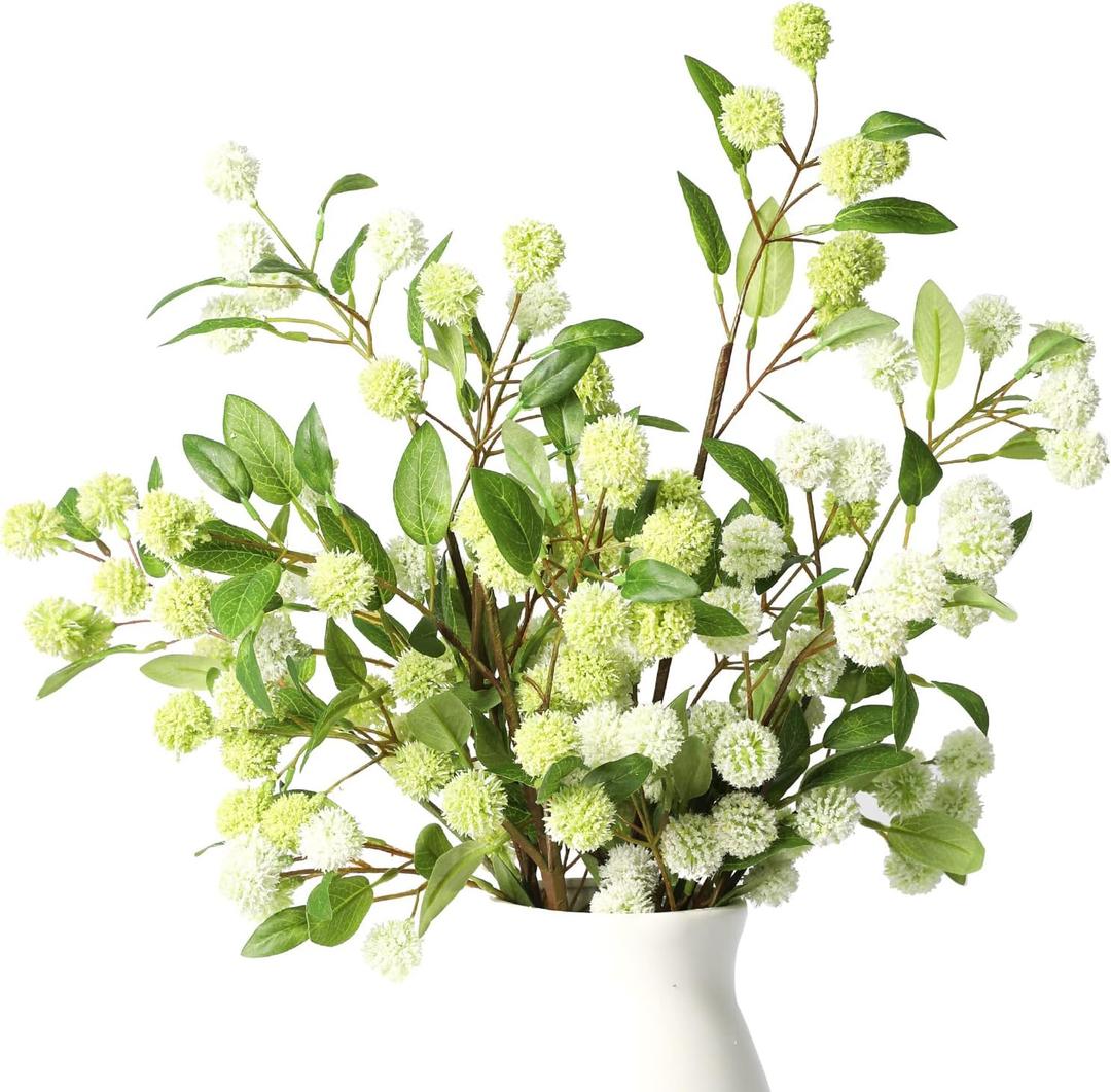 Melorca&Guilla Artificial Plants,4PCS 35.4" Green Faux Branches for Vase,Artificial Plants for Shop Garden Office Home Dcor (4, White Green)