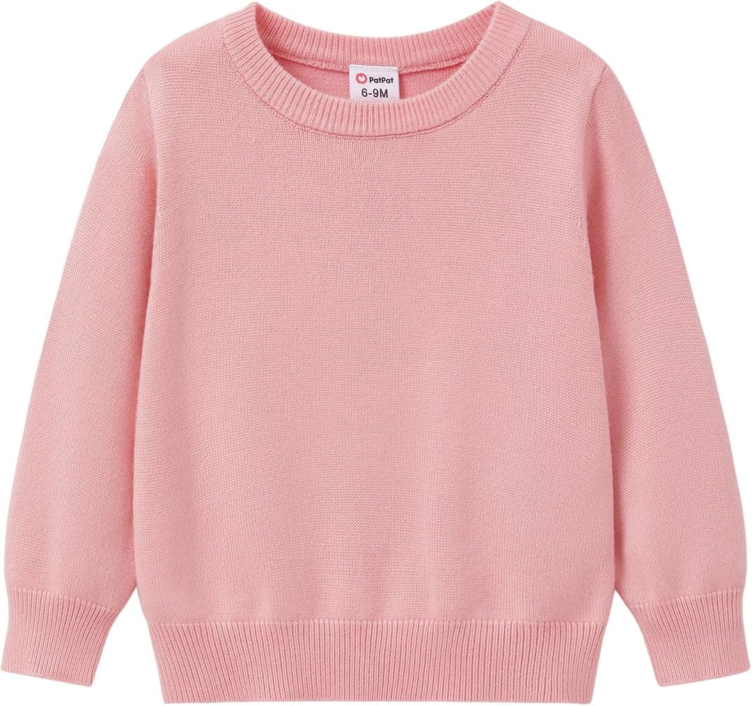 PATPAT Baby Girls Boys Newborn Sweater Crewneck Pull Over Knit Solid Long Sleeve Fall Winter Clothes (3T, Pink)