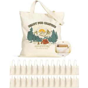 Lzerking Canvas Tote Bag Bulk with Pocket and Magnetic Snaps Buttons, 24 Pack 13x15 Inches Sublimation Tote Bags for DIY, Promotion, Advertising, Activity, Gift (Medium)