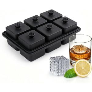 Large Ice Cube Tray with Lid 2inch,Reusable Ice Cube Trays for Freezer,Food-Grade Silicone Ice Trays for Freezer Cube Molds for Cocktail,Whiskey,Meal Prep,Stackable Flexible Icetray (Rhomboid Square)