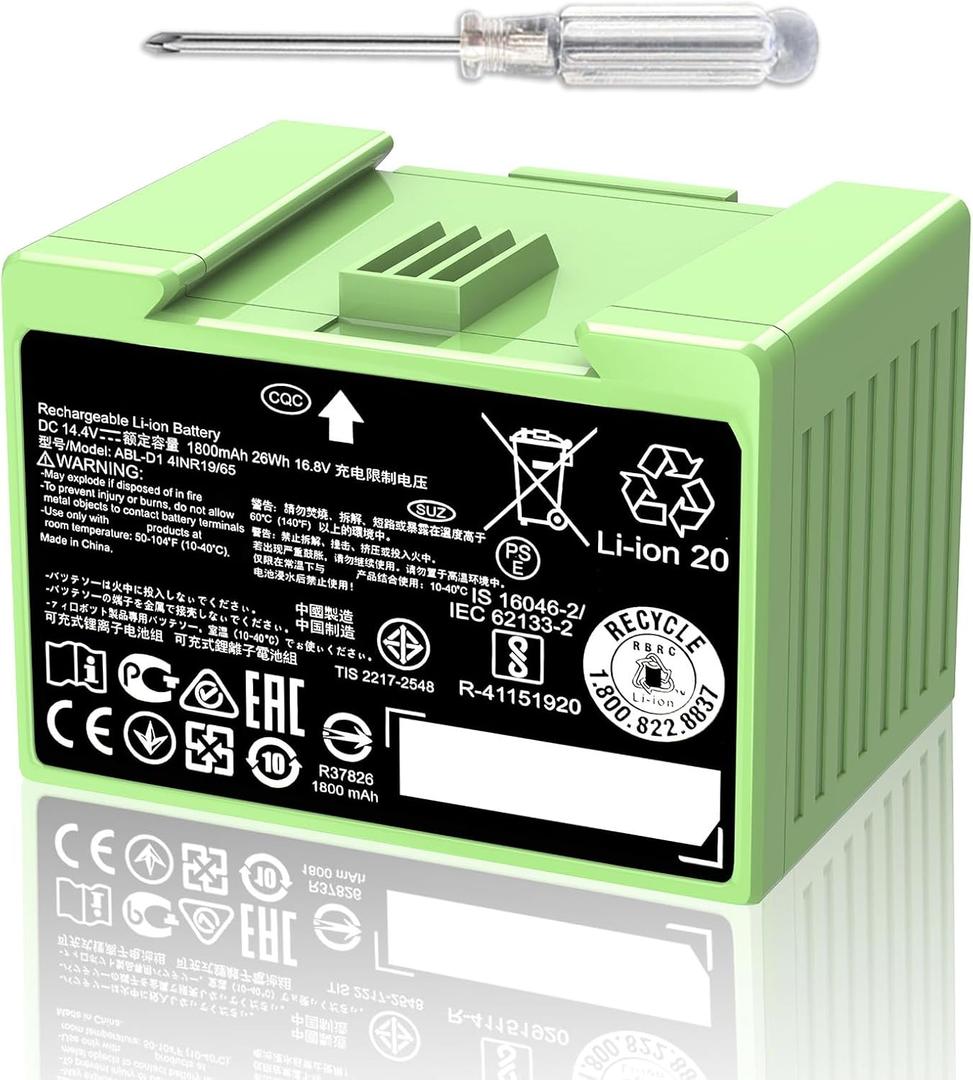 ABL-D1 1800mAh Replacement Battery for iRobot Roomba i/j/e Series - Extended Runtime for Large Area Cleaning on Carpets & Hard Floors, Compatible with Roomba i7 j7 i7+ j7+ i3 i4 e5 e6 and More Models