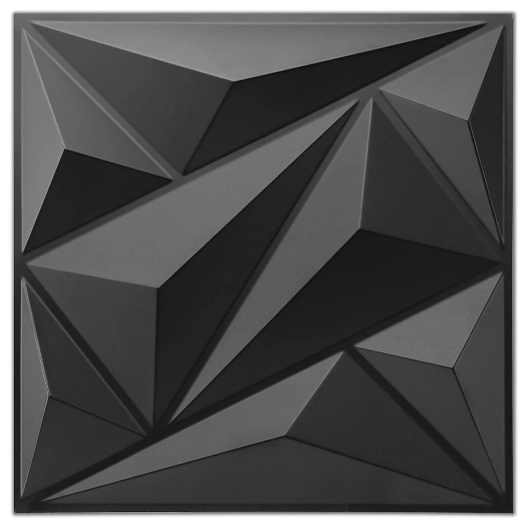 Art3dwallpanels 33 Pack 3D Wall Panel Diamond for Interior Wall Dcor, PVC Flower Textured Wall Panels for Living Room Lobby Bedroom Hotel Office, Black, 12''x12'' Cover 32.Sq.Ft.