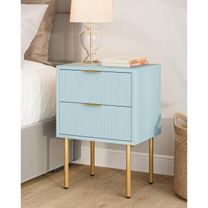 Masupu Night Stand,Mid-Century Modern Bedside Table with 2 Storage Drawer,Small Gold Frame Side End Table for Bedroom,Living Room, Blue